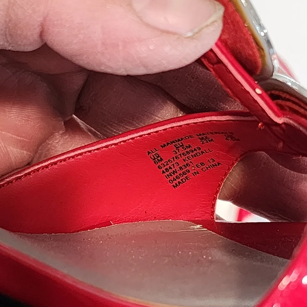 Red Patent Leather Sandals with Silver Accents